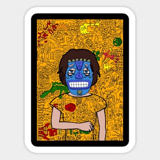 African FemaleMask NFT with BlueSkin and Light DoodleGlyph - Explore the Artistry! Sticker